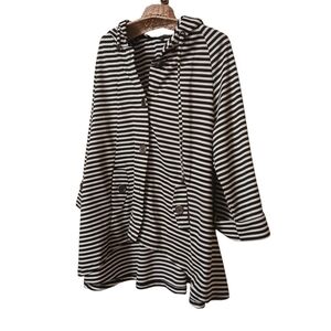 For Cynthia Hooded Black & White Striped Sweater Jacket Ladies Med BEETLEJUICE